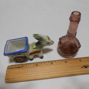 2 Rare vtg home decor Mini Ball and Claw Bitters bottle & Donkey Pulling Cart 🎇